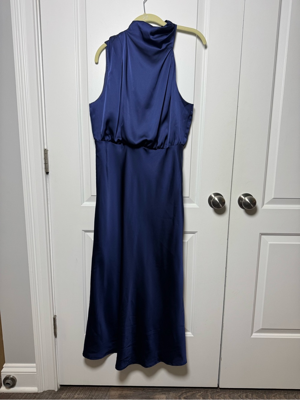 NWOT Lulus Distinctive Charm Navy Satin Mock-Neck Maxi Dress XL